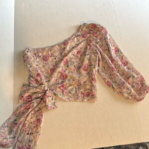NWT Express Floral One-Shoulder Tie-Waist Top - Pink Cream